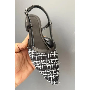 Kadın Tena Siyah Keten Arkası Acık Sivri Burun Günlük Babet