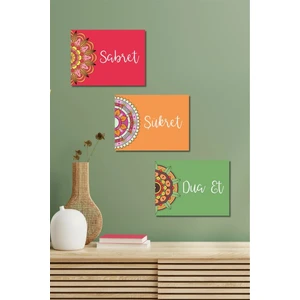 Renkli Desenli Sabret Şükret Dua Et Duvar Dekoru - Salon Oturma Yatak Odası Ofis Için Tablo Seti