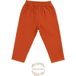 Çift Katlı Müslin Unisex Çocuk Pantolon %100 Doğal Pamuklu Kahverengi 1-2 Yaş