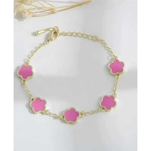 Kadın Altın Renkte Pembe Yonca Bileklik