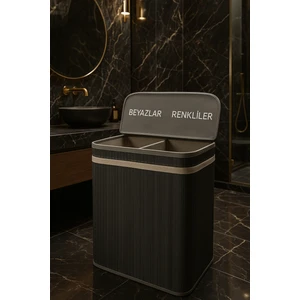 Bambu Çamaşır Sepeti 60X52X32 Beyazlar/renkliler Ayrı Bölmeli-Gri RENK-100 Lt Büyük Boy