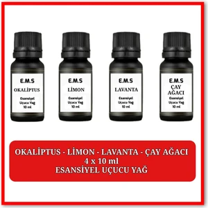 Okaliptus Limon Lavanta Çay Ağacı  Esansiyel Uçucu Yağ 4 x 10 ml Buhurdanlık Oda Kokusu.