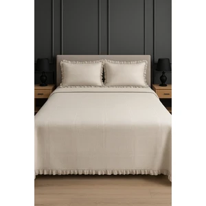 Çift Kişilik Pike Yatak Örtüsü TAKIMI/SETIBEJ-%100 Pamuk Fırfırlı Modeli Günlük Örtü Seti-Büyük Ebat