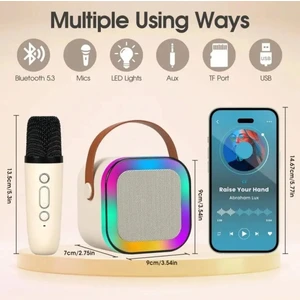 Karaoke Hoparlör Şarjlı Kablosuz Mikrofonlu Yüksek HD Ses Kalitesi Renkli Rgb Işıklı Bluetooth Hoparlör