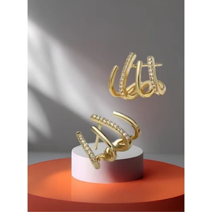 Zirkon Taşlı Tasarım Gold Küpe