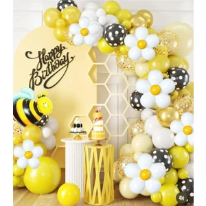Papatya Party Bal Arısı Çiçekli  Balon Konsepti Doğum Günü Parti Süsü
