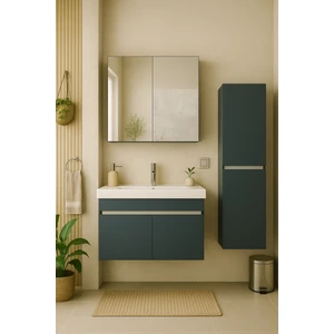 DMZ Home Concept Arista 80 cm Antrasit Banyo Dolabı Seti – Alt, Üst ve Boy Dolaplı -Tamamı MDF – Aynalı – Seramik Lavabolu