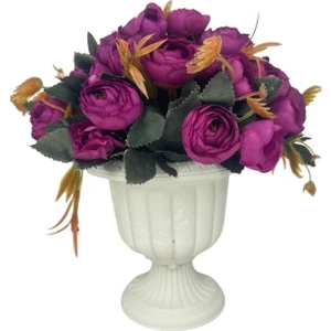 Yapay Çiçek Krem Antik Saksıda Mor Erengül 23CM