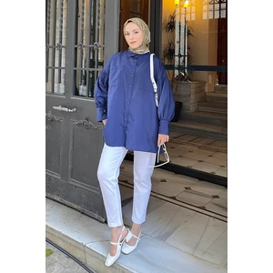 Kol Bağlama Detaylı Oversize Gömlek Lacivert