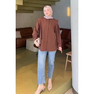 Omuz Vatka Detaylı Tesettür Gömlek Acı Kahverengi