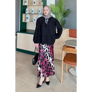 V Yaka Kolları Lastikli Müslim Tesettür Gömlek Siyah