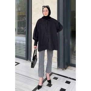 Kol Bağlama Detaylı Oversize Gömlek Siyah