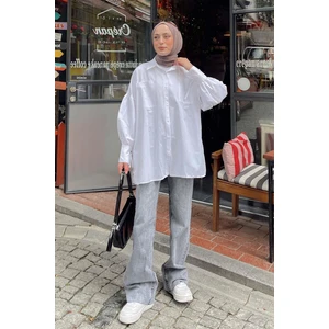 Kol Bağlama Detaylı Oversize Gömlek Beyaz