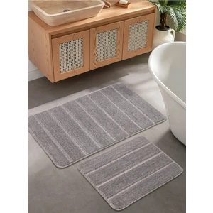 Doğal Kaymaz Taban Banyo Paspas Set Yumuşak Dokulu Su Emici Yıkanabilir Yeni Çizgili Set 50X80-50X40