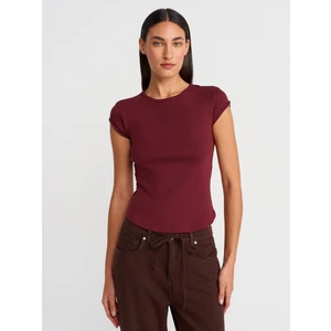 31779 Bisiklet Yaka Basic T-Shirt-Açık Bordo