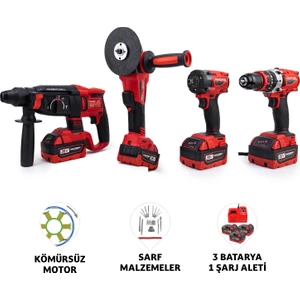 Dörtlü Set MW350R (13MM Çelik Mandren 350NM Somun Sıkma Ş.spral Ş.hilti)
