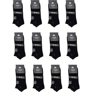Eymen Socks 12'li Lüks Kutulu Bambu Erkek Patik Çorap Tek Renk Siyah – Dikişsiz, Nefes Alan ,taç Desenli