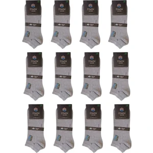 Eymen Socks 12'li Lüks Kutulu Bambu Erkek Patik Çorap Tek Renk Gri – Dikişsiz, Nefes Alan ,taç Desenli
