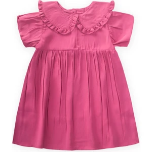 Yakalı Modal Elbise 2-10 Yaş Fuşya