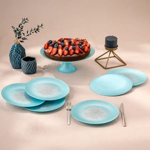 Pastel 7 Parça Cam Pasta / Tatlı Seti Mavi