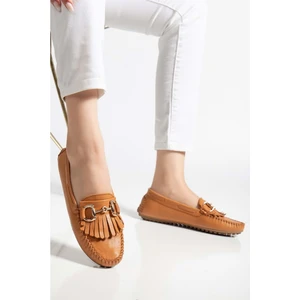 Kadın Hakiki Deri Tokalı Klasik Loafer - Taba