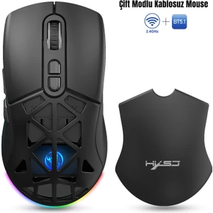 T26 Çift Modlu Oyun Faresi 2.4g + Bt5.1 Kablosuz Oyun Mouse 4800 Dpı Ayarlanabilir Ergonomik Optik Gamer Mouse
