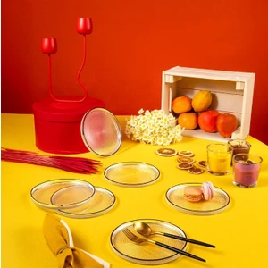 Loren 6'lı Pasta Tabağı Seti Siyah Fileli 16 cm