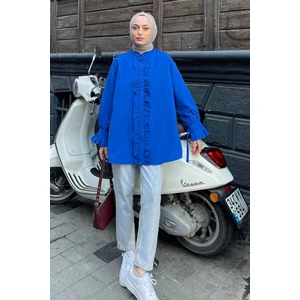 Flores Fırfırlı Tunik Saks Mavisi