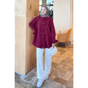 Flores Fırfırlı Tunik Bordo