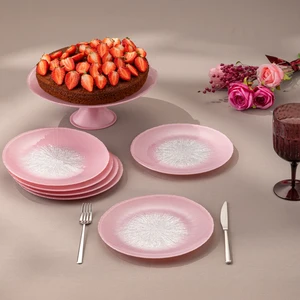 Pastel 7 Parça Cam Pasta / Tatlı Seti Pembe