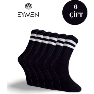 Eymen Socks 6'lı Ekonomik Uzun Kolej Çemberli Tenis Çorabı Siyah - Erkek Kadın Için Uygun