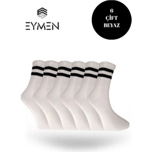 Eymen Socks 6'lı Ekonomik Uzun Kolej Çemberli Tenis Çorabı Beyaz - Erkek Kadın Için Uygun