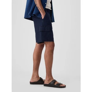 Erkek Lacivert 8" Keten Karışımlı Kargo Şort