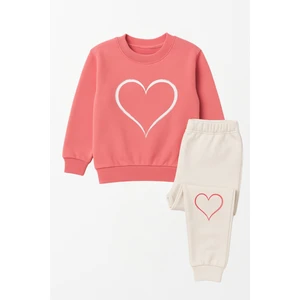 Kız Çocuk Kalpli Eşofman Takımı Pembe