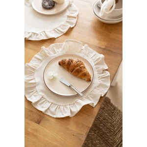 Perla | Fırfırlı 2'li Keten Yuvarlak Bej Amerikan Servisi 40 cm