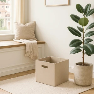 Keçe Sepet Organizer Dolap Içi Düzenleyici 24X24 cm Tekli Krem