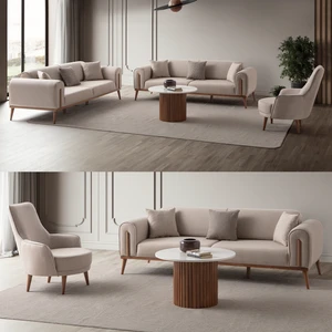 Edsy Home Riva 3+3+1 Koltuk Takımı Sütlü Kahve