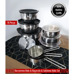 Çelik Karıştırma Kabı Kaçerola Saklama Kabı Set 18 Parça