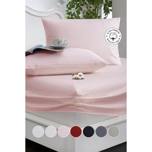 %100 Pamuk Çizgili Saten Tek / Çift Kişilik Lastikli Çarşaf Seti |100X200|160X200|180X200