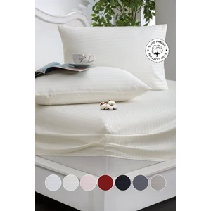 %100 Pamuk Çizgili Saten Tek / Çift Kişilik Lastikli Çarşaf Seti |100X200|160X200|180X200