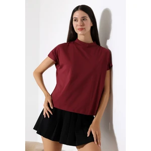 Dik Yaka Pamuklu T-Shirt 19588 Bordo