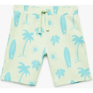 Pamuklu Sörf Temalı Palmiye Baskılı Normal Bel Bermuda Şort