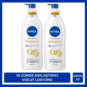 Q10 Sıkılaştırıcı Vücut Losyonu 10 Günde Sıkılaşma, C Vitamini, Bez Çanta Hediyeli 400 ml x 2 Adet,