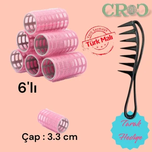 1202 Pembe Cırtlı Bigudi 6lı Çap 3,3cm