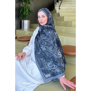 Çiçek Desen Soft Şal Füme