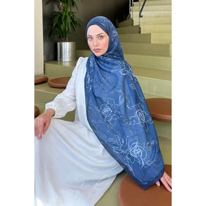 Çiçek Desen Soft Şal Indigo