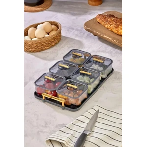 TeknoTrust Şık ve fonksiyonel 6 bölmeli kahvaltılık seti, akrilik tepsi, modern tasarım, siyah renk