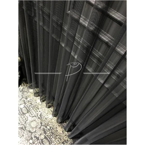 Siyah Grek Tül Perde - Etek Kurşunlu, Normal Pileli, Modern Tül Perde
