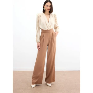 Cepli Salaş Saten Pantolon - Camel