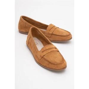F02 Taba Süet Hakiki Deri Kadın Loafer Ayakkabı